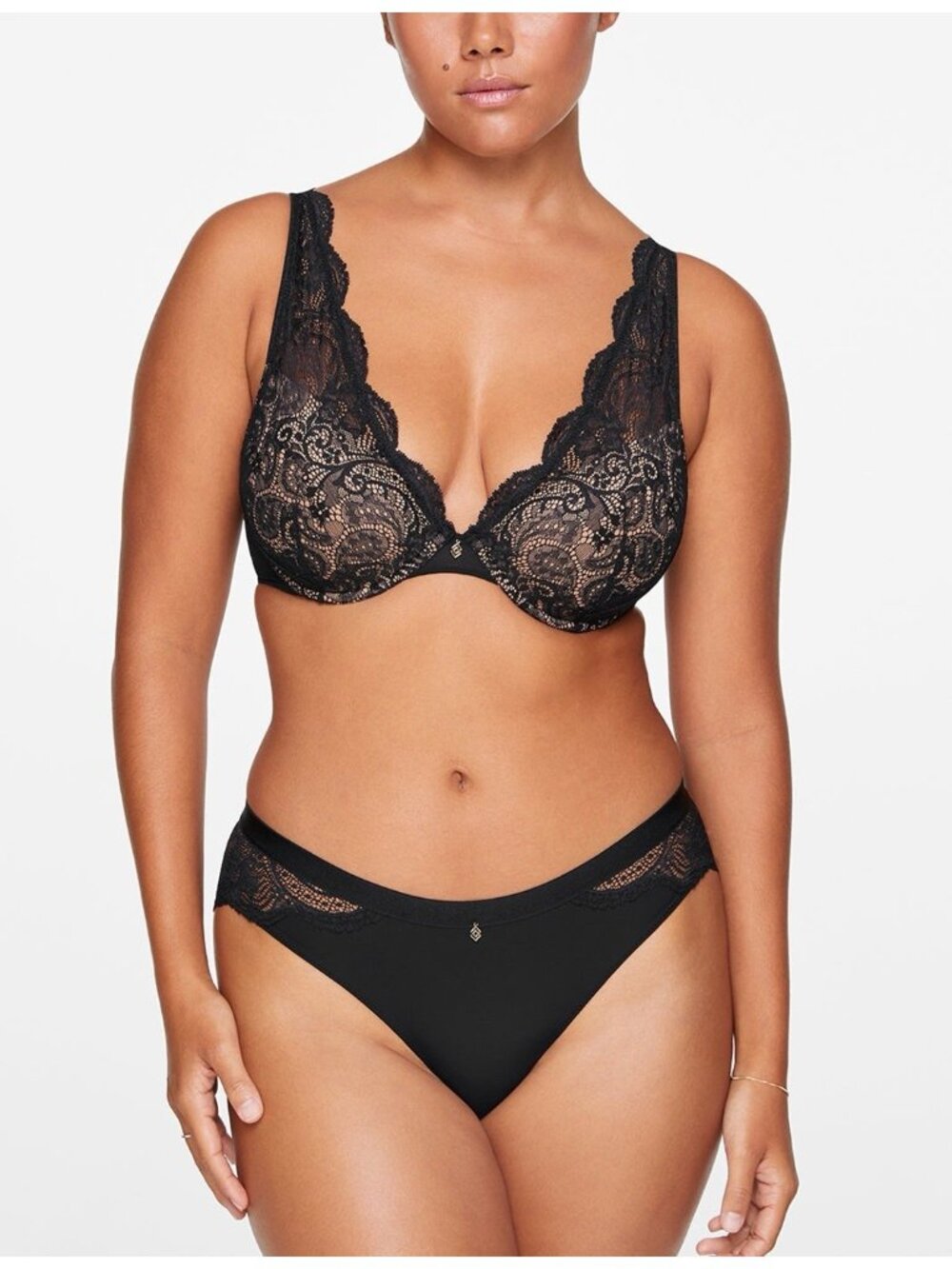 ThirdLove 24/7 Lace‎ Contour Plunge Bra Black Tan 34E